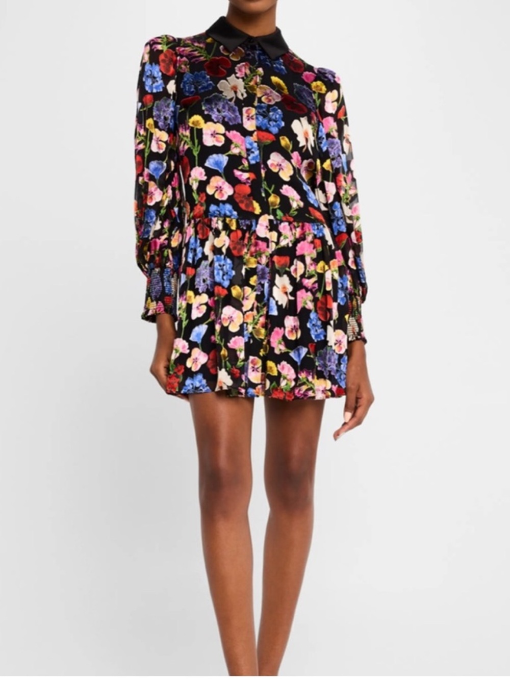 Alice + Olivia Multicolor Floral Button-Front long sleeve dress